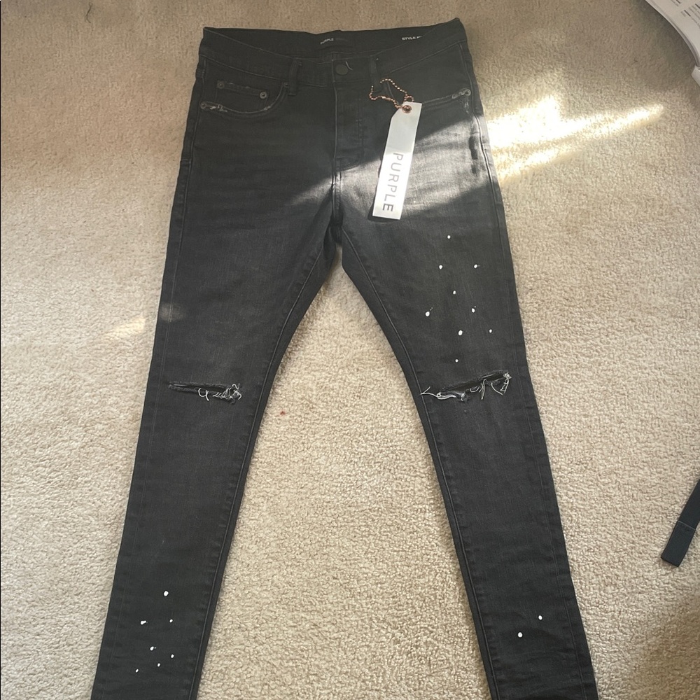 Purple Men's Distressed Skinny Jeans - Black